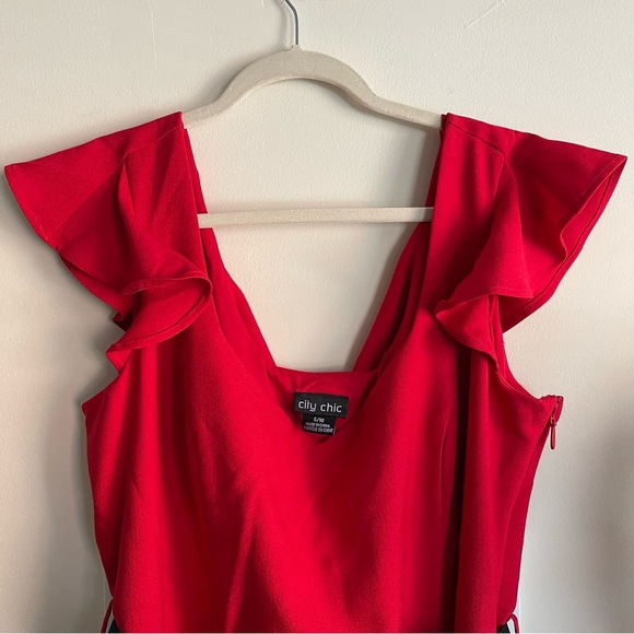 NWOT City Chic Retro Flutter Sleeve Belted Fit and Flare Dress - Picture 4 of 6